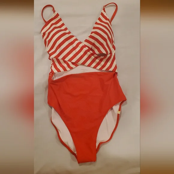 NWT Red and White Striped Women's Swimsuit - Picture 3 of 4